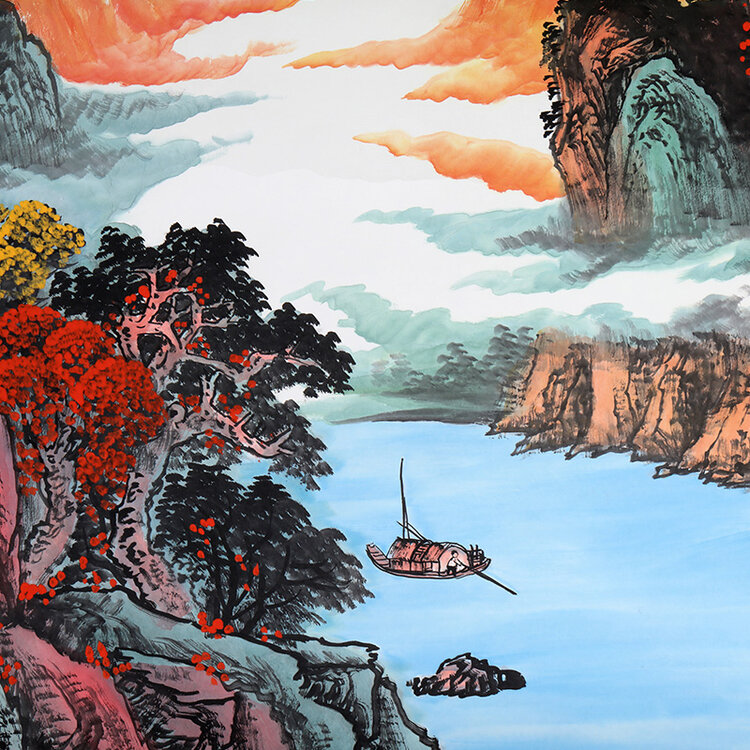 孙吉祥千峰竞秀珍品典藏一帆风顺福源长清溪碧水印春秋国画