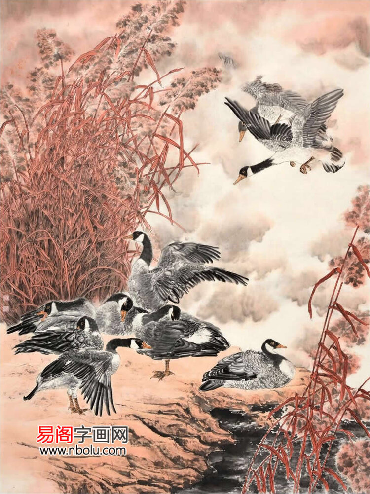 鸿雁归何处空翠渺烟霏画家董玉新鸿雁国画作品欣赏