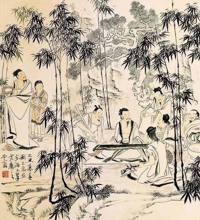 与嵇康共谈音律,谈着谈着来了兴致,向嵇康要过琴去,弹了一曲《广陵散