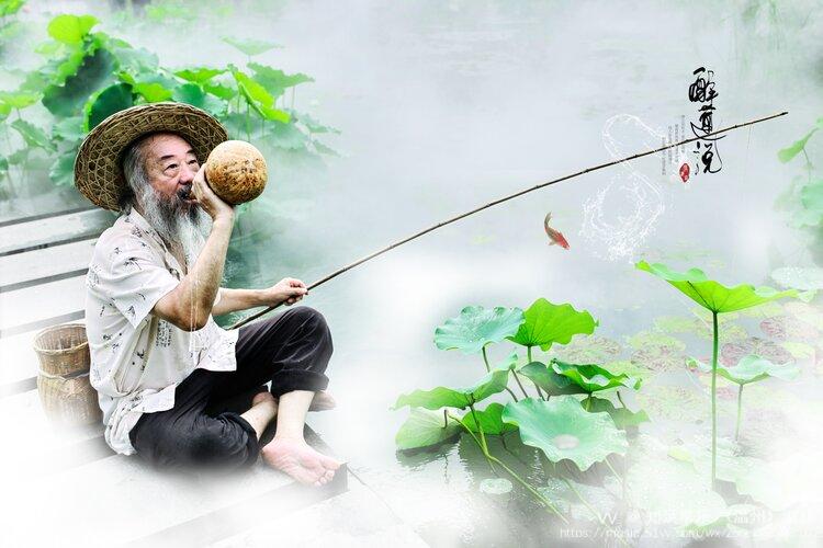 老翁独钓醉夏莲