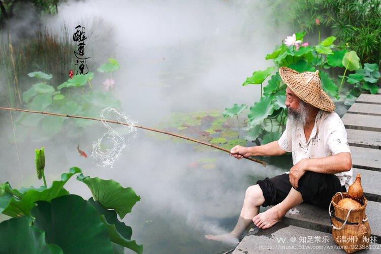 老翁独钓醉夏莲