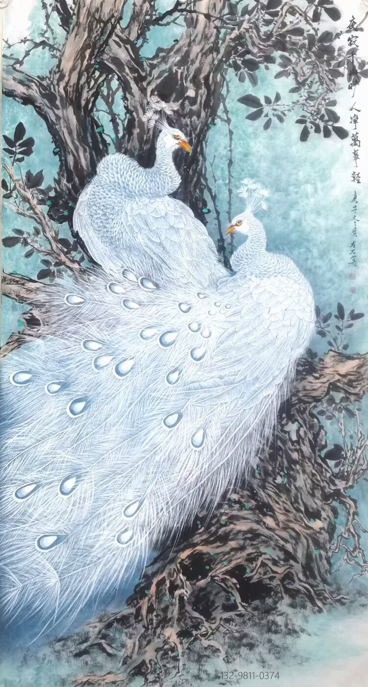 画家左石国画孔雀牡丹作品欣赏