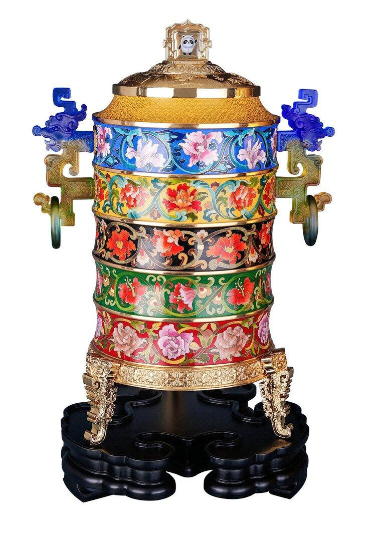 钟连盛大师景泰蓝冬奥五环珐琅尊