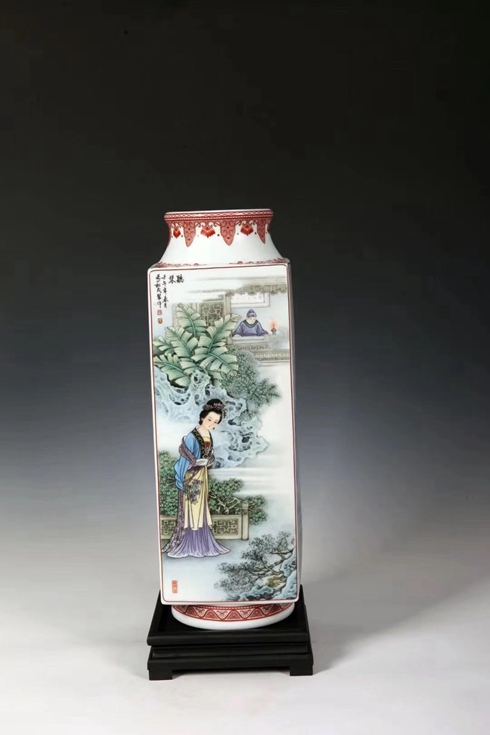 张松茂大师创作西厢记粉彩四方尊景德镇瓷器瓷瓶
