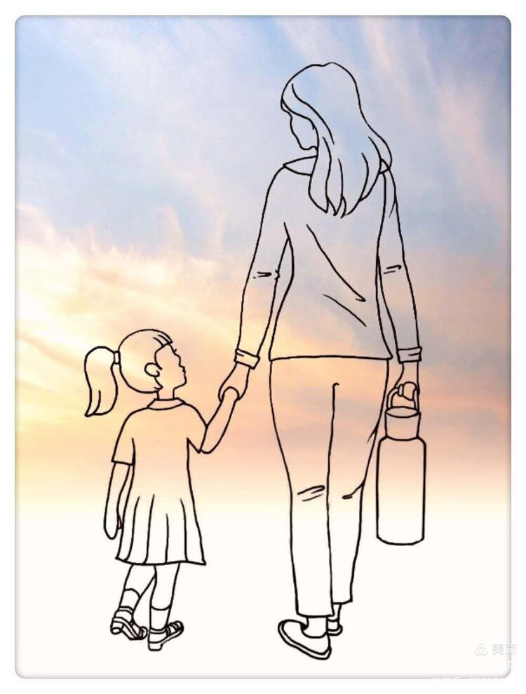 妈妈和女儿背影简笔画图片