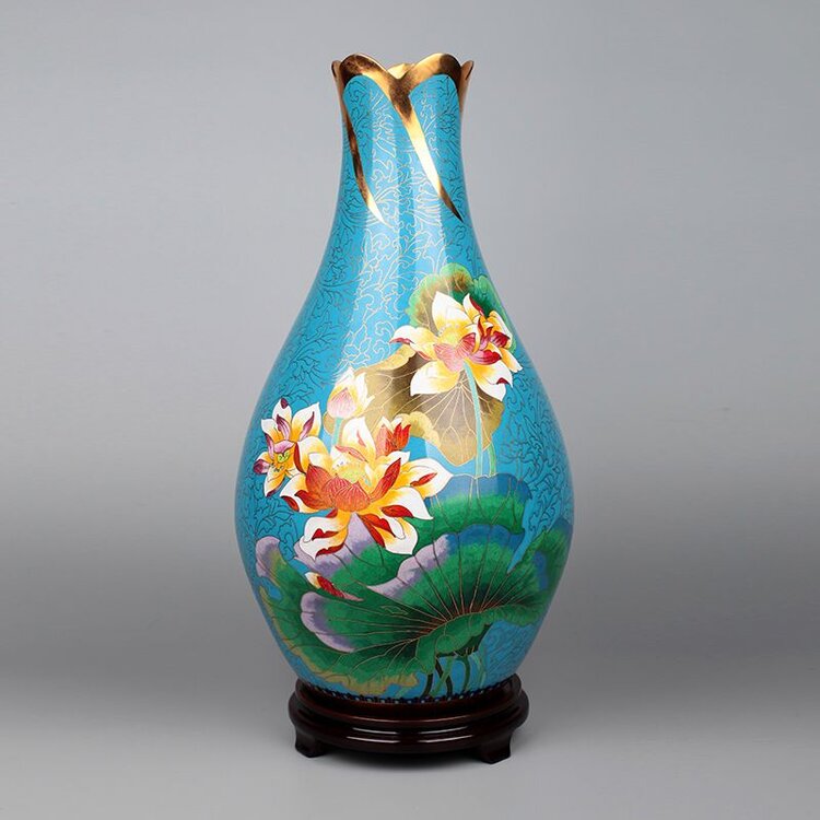 张向东景泰蓝15寸荷花瓶