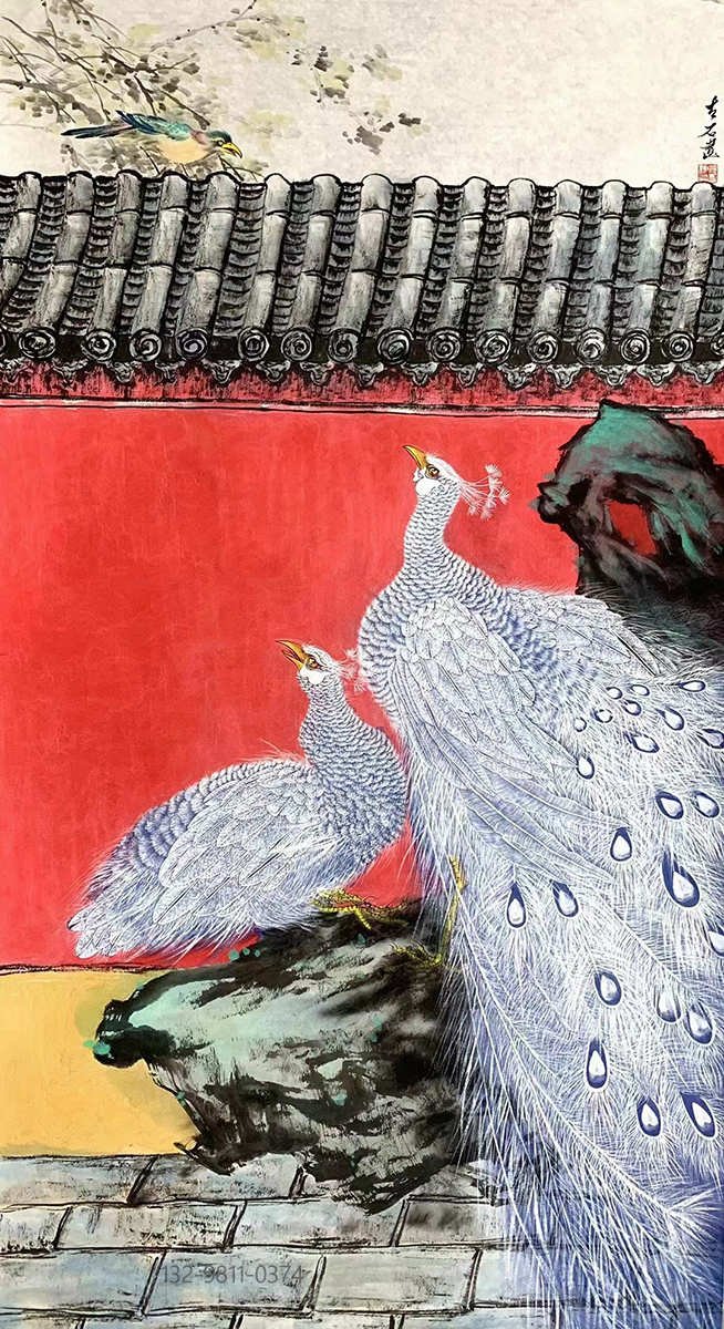 画家左石国画孔雀牡丹作品欣赏