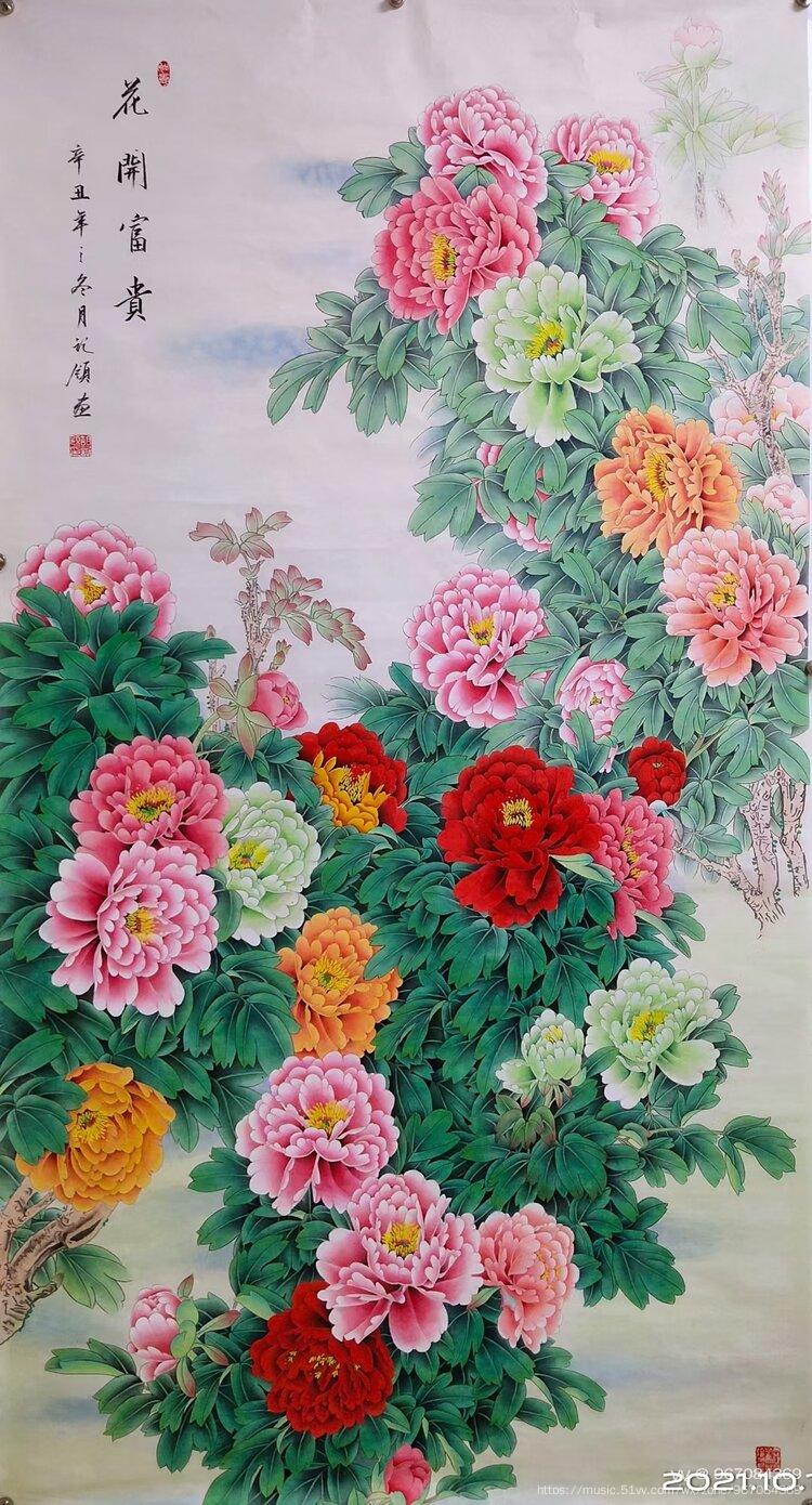 著名画家胡记领工笔牡丹作品赏析妙笔生画