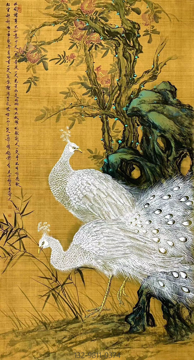 画家左石国画孔雀牡丹作品欣赏