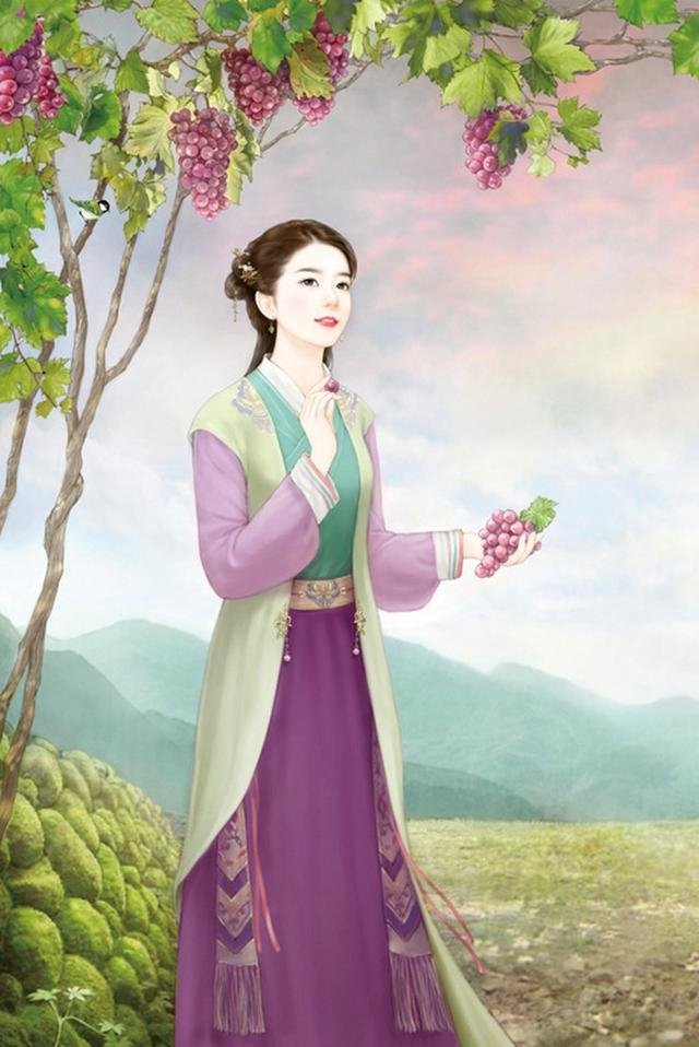 古典手绘美图采菊东篱下悠然见南山