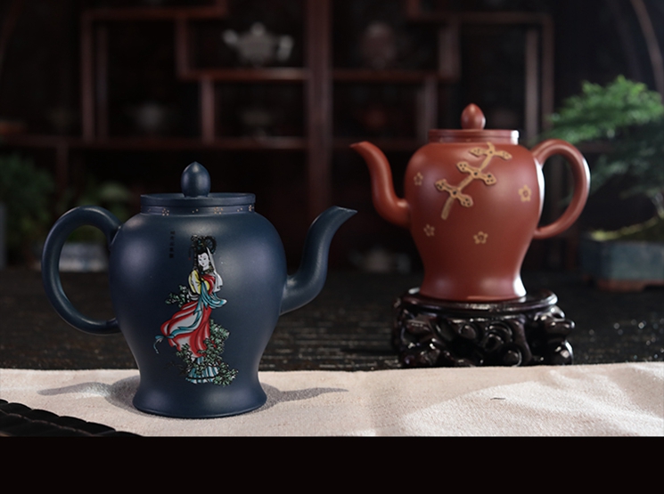 郑建明大师四大美人旗袍壶紫砂壶套组造型别致优雅将中国独特的旗袍