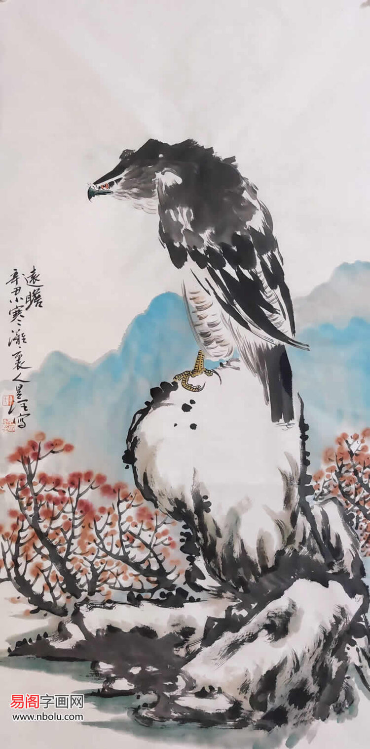 朴拙雄阔生机盎然丁昱润鹰画见者新年宏图大展