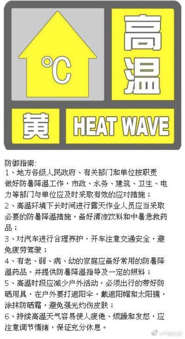 北京今晨继续发布高温黄色预警今日最高气温36
